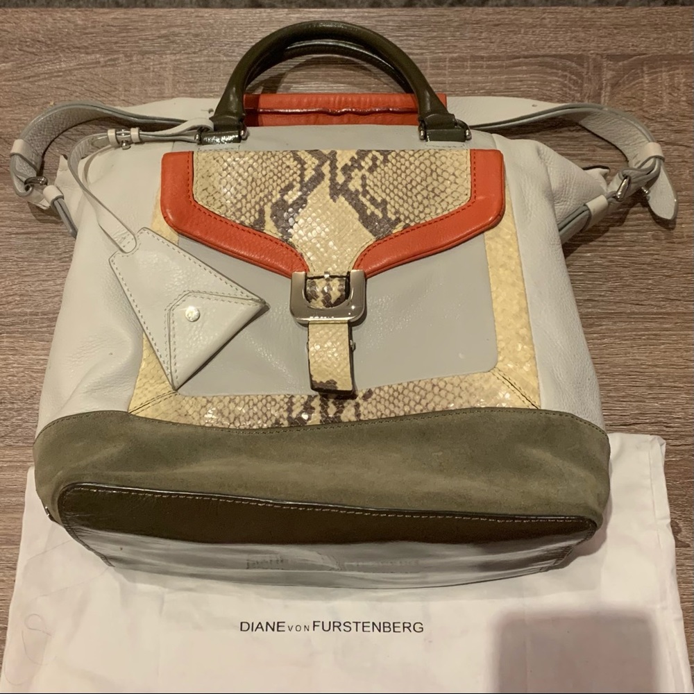 DVF Leather/Suede/Snake Embossed Handbag